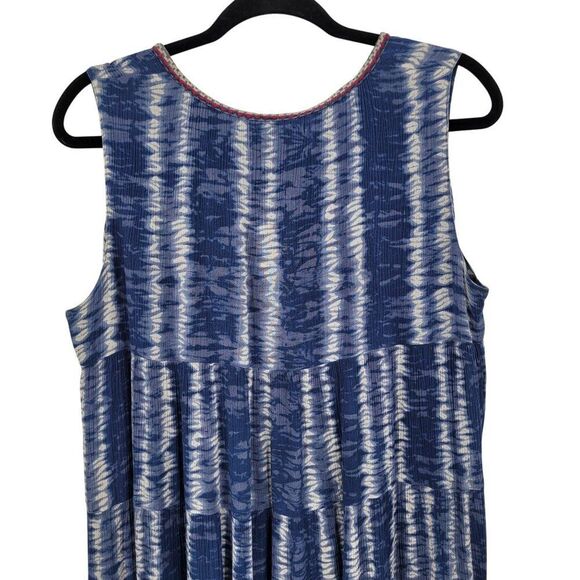 Sleeveless Blue Striped Tiered Ruffle Oversized Dress Sz S Embroidered India - Picture 8 of 10